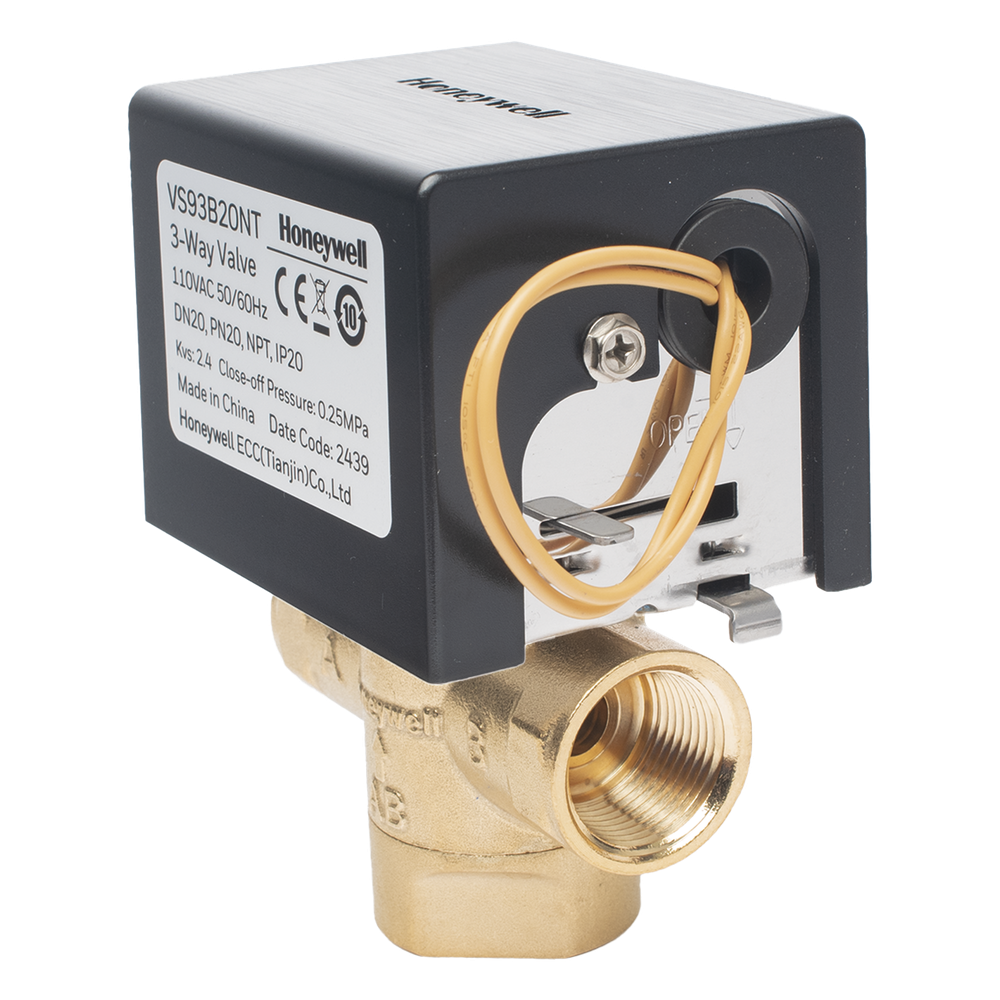 Válvula de control eléctrica de 3 vías para fancoil, retorno por resorte, normalmente cerrada, 110 V CA, DN20 (3/4"), conexión NPT