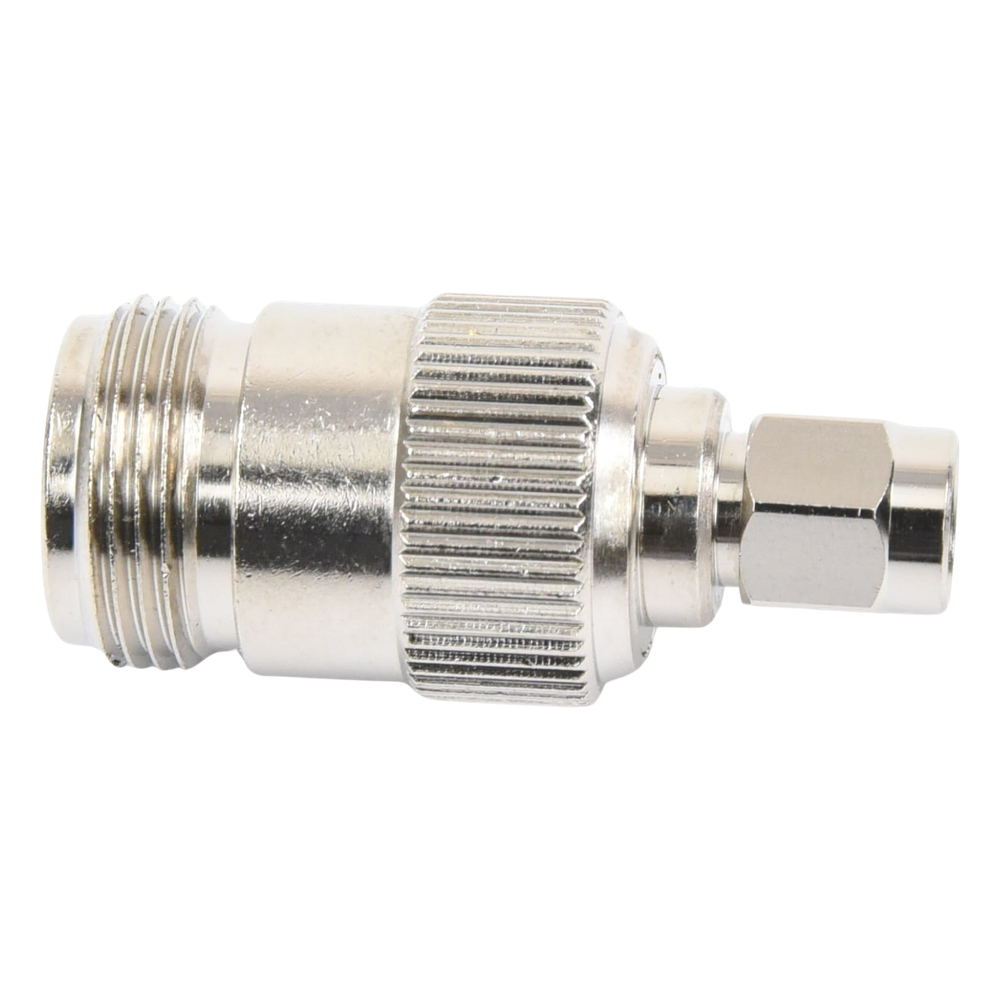 Adaptador en Línea, de Conector SMA Macho Inverso a N Hembra, Níquel/ Oro/ Teflón.