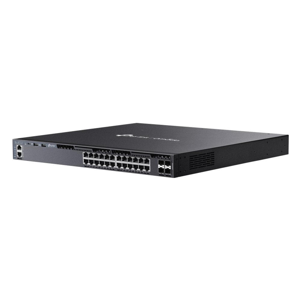 Switch L3 Gestionable PoE+ / 24 Puertos Gigabit / 4 Slots 10G SFP+ / Stackable / Presupuesto PoE 720W / Gestión Cloud Omada SDN / Redundancia de Alimentación