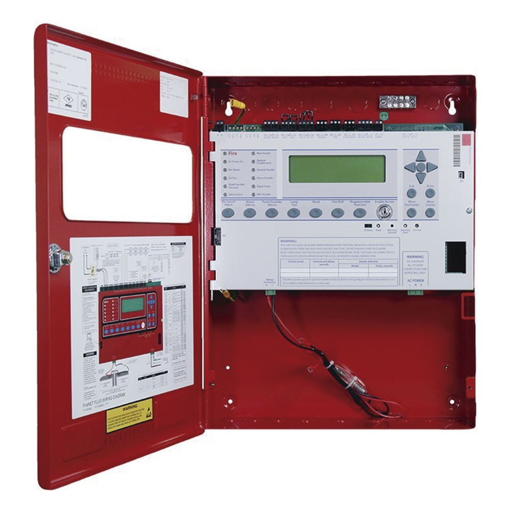 Panel De Detección De Incendio, Direccionable, 1 Lazo SLC, 127 puntos/bases sonoras por lazo, En Ingles, No Dialer, No Tarjeta Red, Expandible a 2 Lazos SLC, Color Rojo, Estandar, 120V, Serie FireNET Plus® (0100-16340)