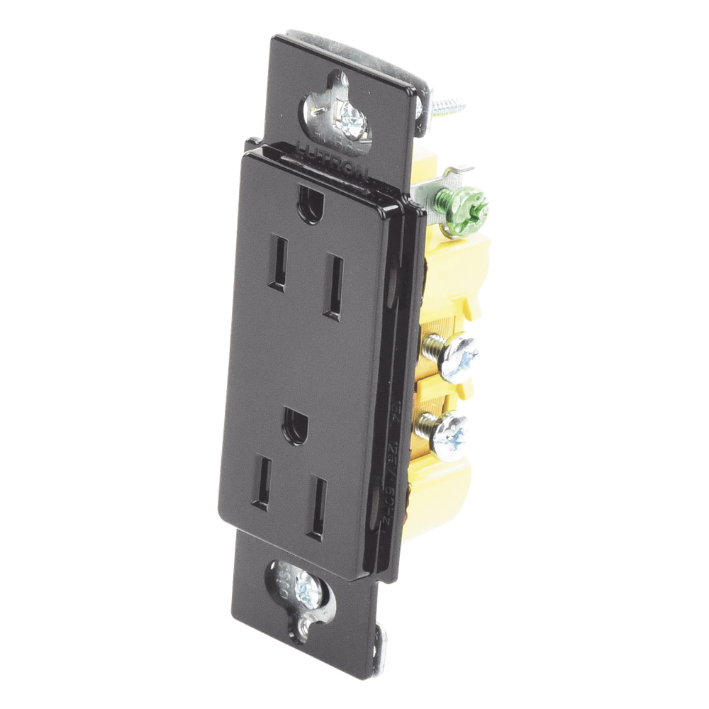 Tomacorriente dúplex de 15 A y 125 V, color negro brillante, familia Claro, apertura estilo Designer para placas de pared Lutron sin tornillos (placa se vende por separado)