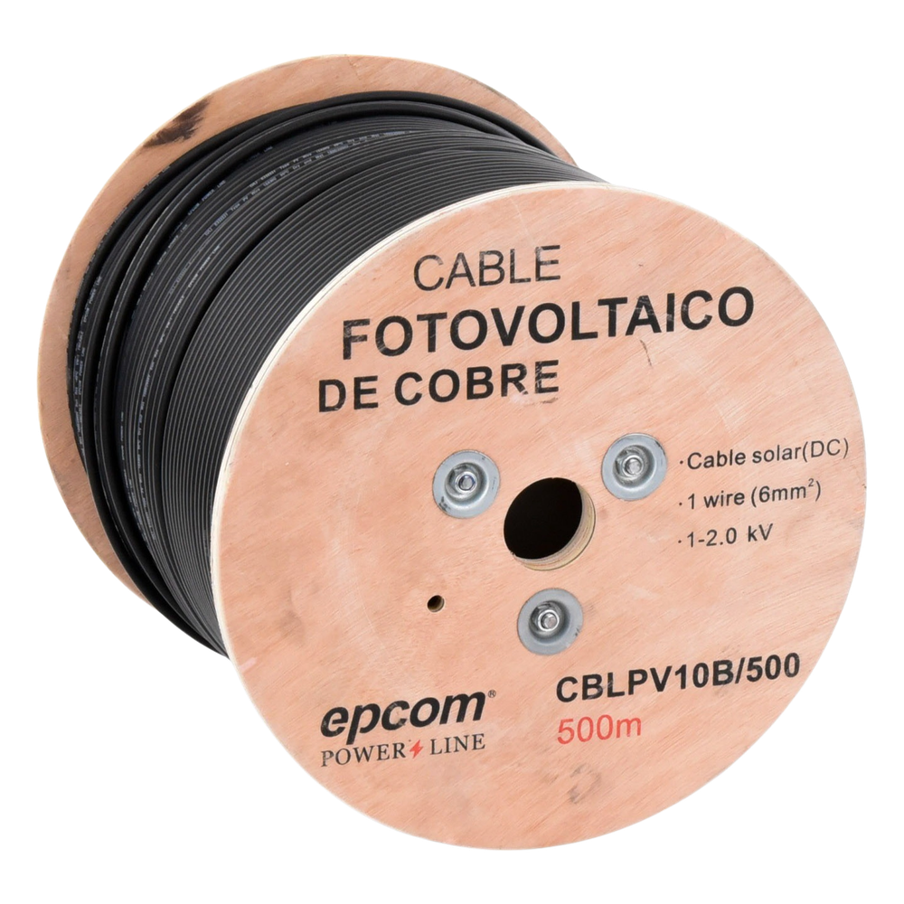Carrete de 500 Metros / Cable Fotovoltaico Negro / 6mm² (10AWG) / Material COBRE /  2000 Vcc