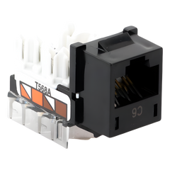Jack RJ45 categoría 6 de 8 conductores tipo snap-in color negro para el marco de 6 puertos de la línea Claro