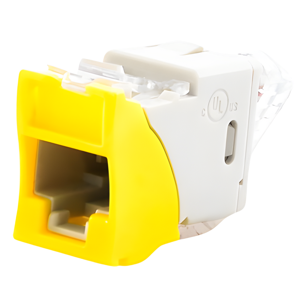 Jack Ultramax Cat5e, UTP, Montaje Híbrido en Placa de Pared (Plano y Angulado), Color Amarillo, Punch Down