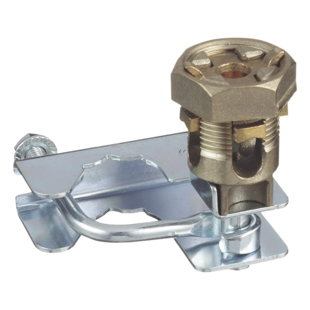 Abrazadera para Tierra Física en Base de Piso Falso, para Cables de 6 a 1/0 AWG. Para Pedestales Cuadrados de 7/8" y Circulares de 1" a 1 1/8"