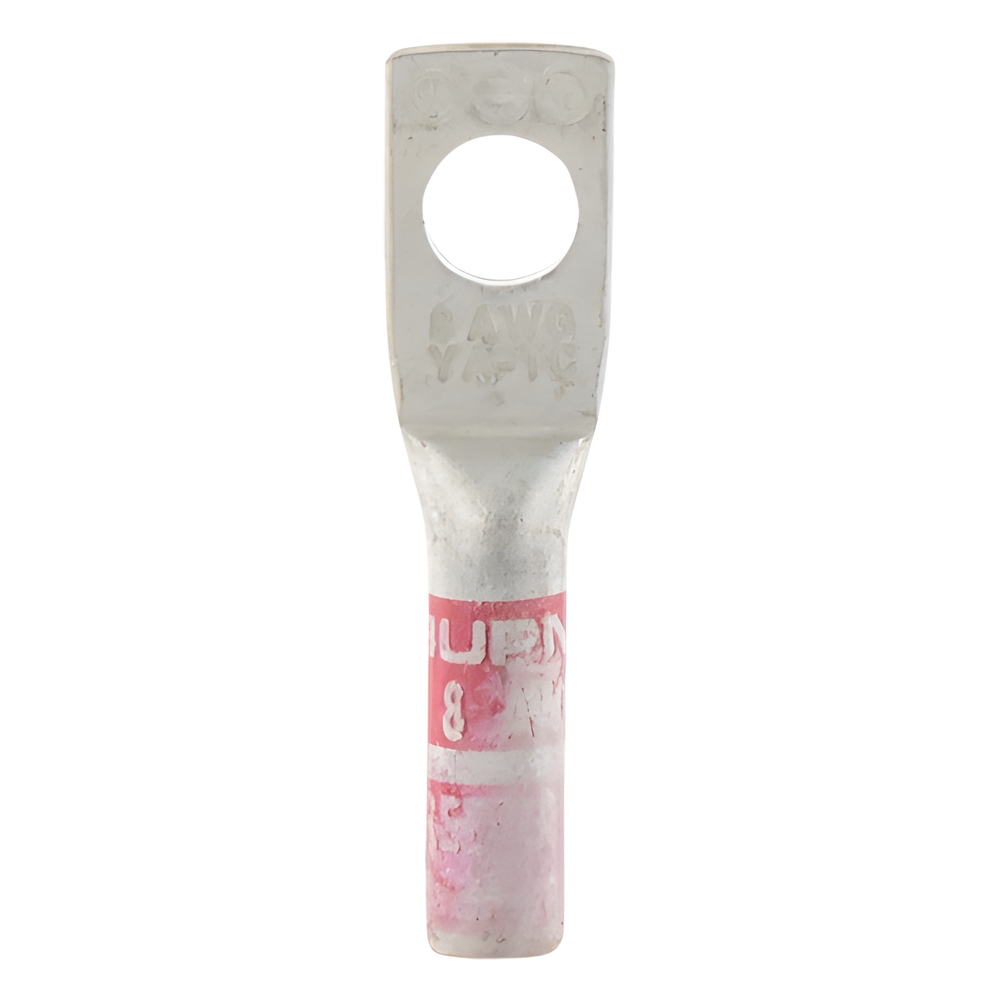 Zapata Terminal de Compresión BURNDY para Tornillo de 1/4" y Calibre 8 AWG / Barril Largo.