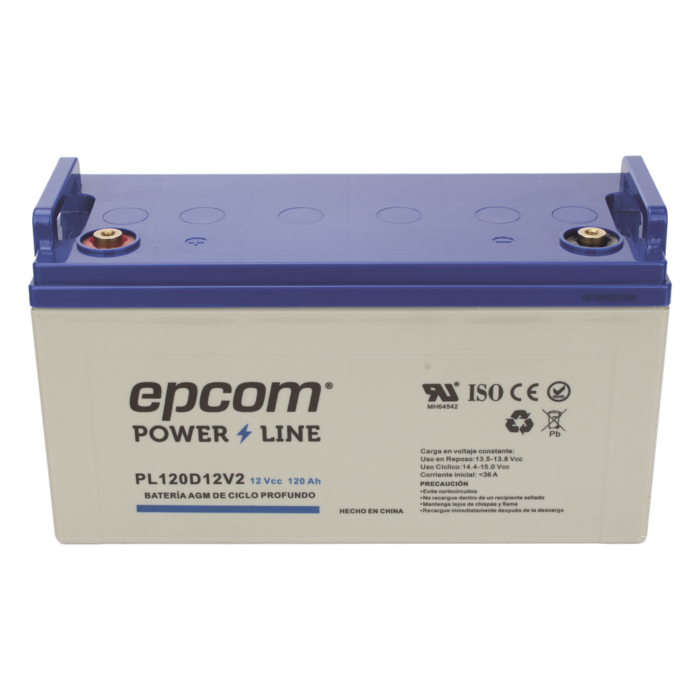 Batería AGM-VRLA Ciclo Profundo / 12 Vcc / 120 Ah / Carcasa UL94-HB / Terminales M8 / Aplicaciones Fotovoltaicas y de Emergencia