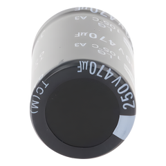 Capacitor Electrolítico de Aluminio, Radial de 470 µFd, 250 Vcc, 105 °C, 25 x 40 mm.