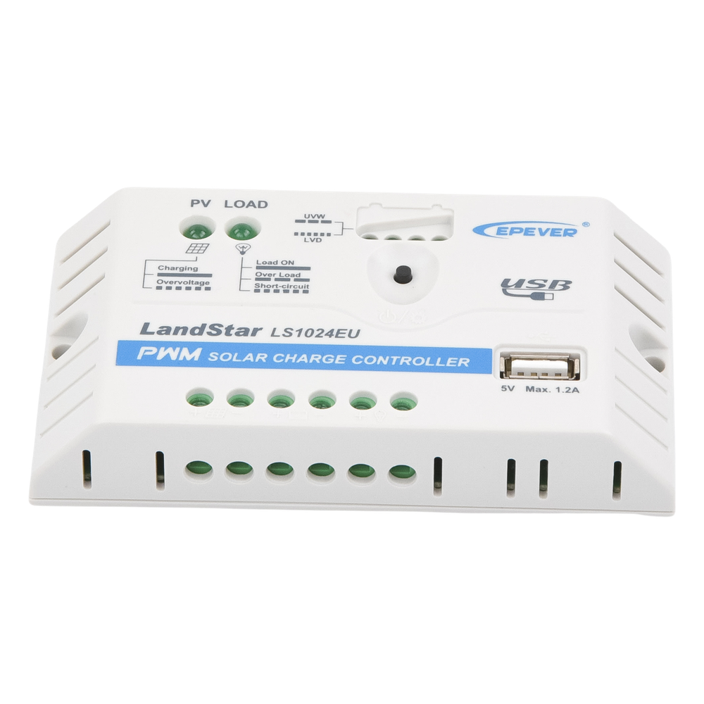 Controlador Solar PWM / 10A / 12/24V / Puerto USB / Indicadores LED / Tierra Positivo Común