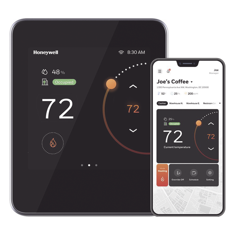 Termostato comercial conectado para unidades rooftop y bomba de calor con BACnet MS/TP, BACnet IP sobre Wi-Fi y app móvil