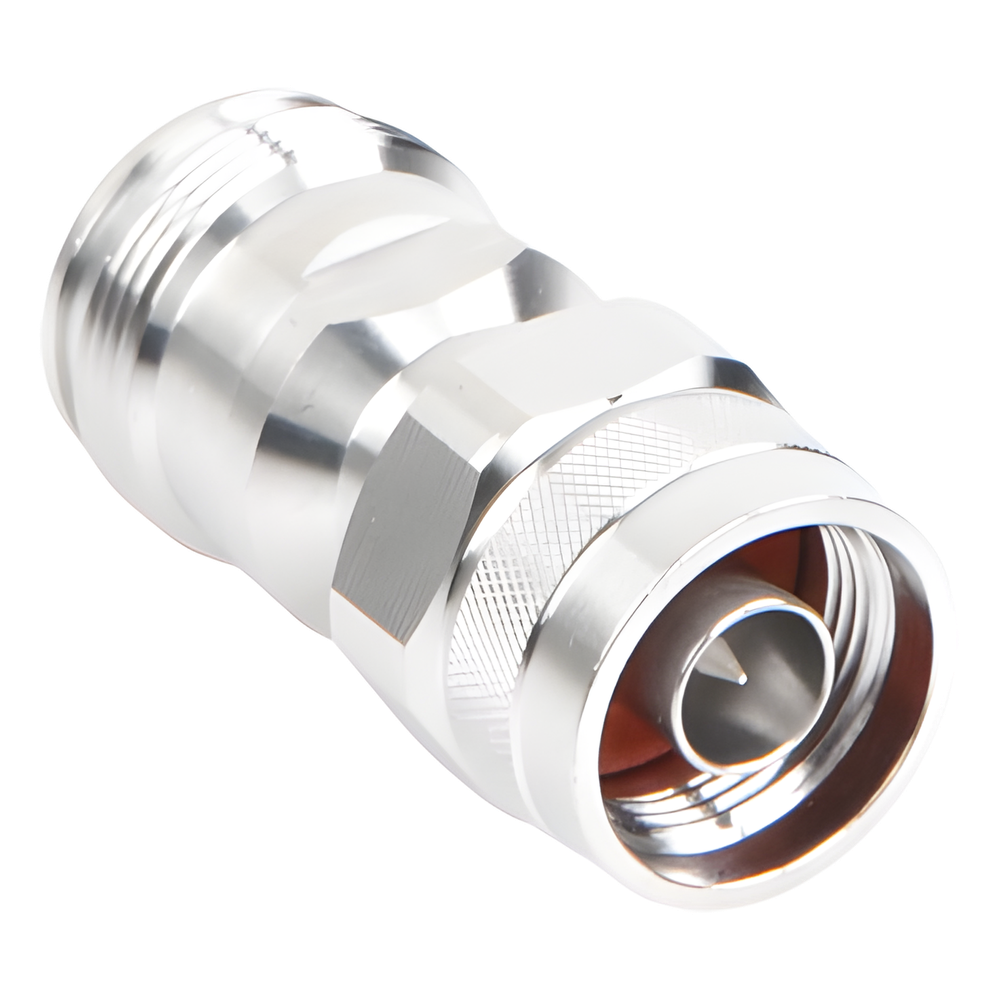 Adaptador en Línea de Conector 4.3-10 Hembra a N Macho, Bronce Blanco/ Plata/ Teflón.