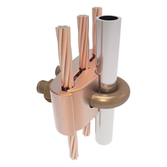 Conector Mecánico para 3 Cables para Calibre 2/0 AWG - 250 KCMIL a Tubería de 3/8"  o  Varilla 5/8" - 3/4".