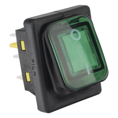 Interruptor tipo Switch con Led Color Verde / IP65 / Diseño Industrial / NO, COM, NC / Terminales tipo F1