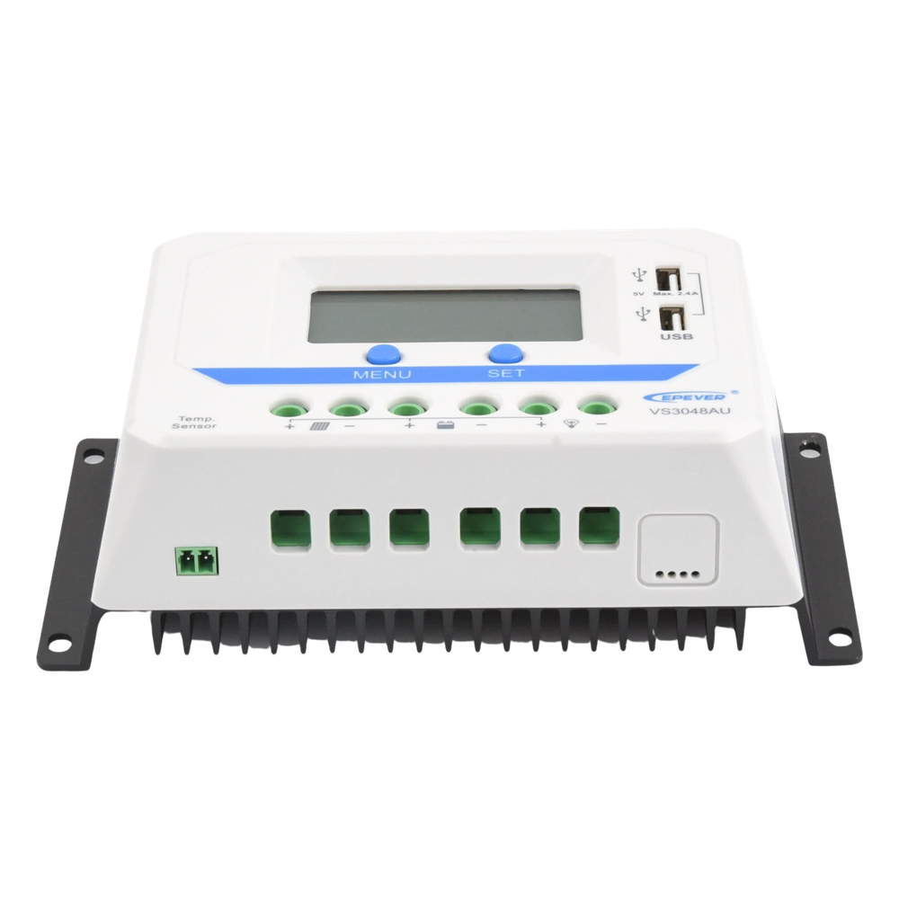 Controlador Solar PWM / 30A / 12/24V/36/48V / Doble USB / Pantalla LCD / Tierra Positivo Común
