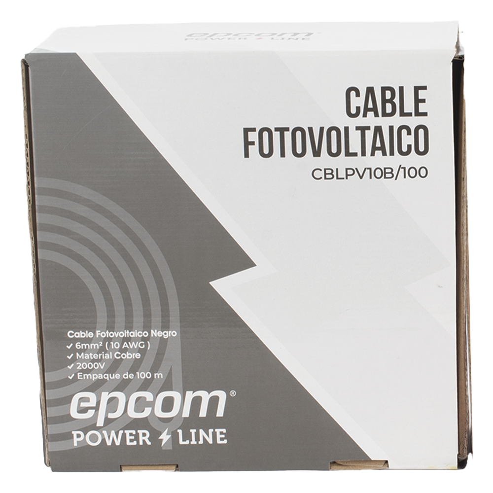 Kit de 2 rollos de 100 metros de cable fotovoltaico de cobre, rojo y negro, calibre 10 AWG (6mm²), Tipo PV,  1000/2000 V y 120°C.