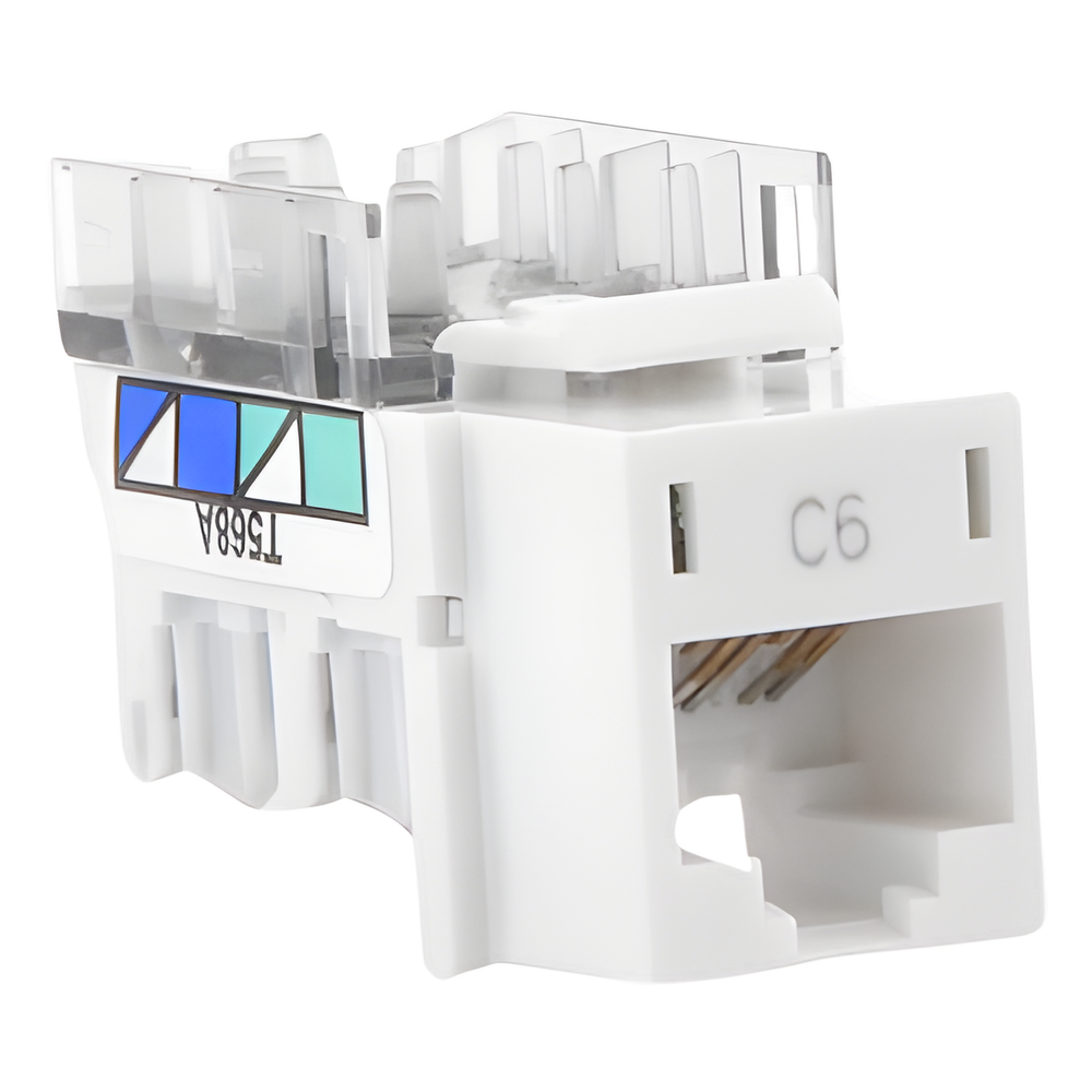 Jack RJ45 categoría 6 de 8 conductores para voz y datos, inserto a presión para el frame Claro de 6 puertos, color blanco