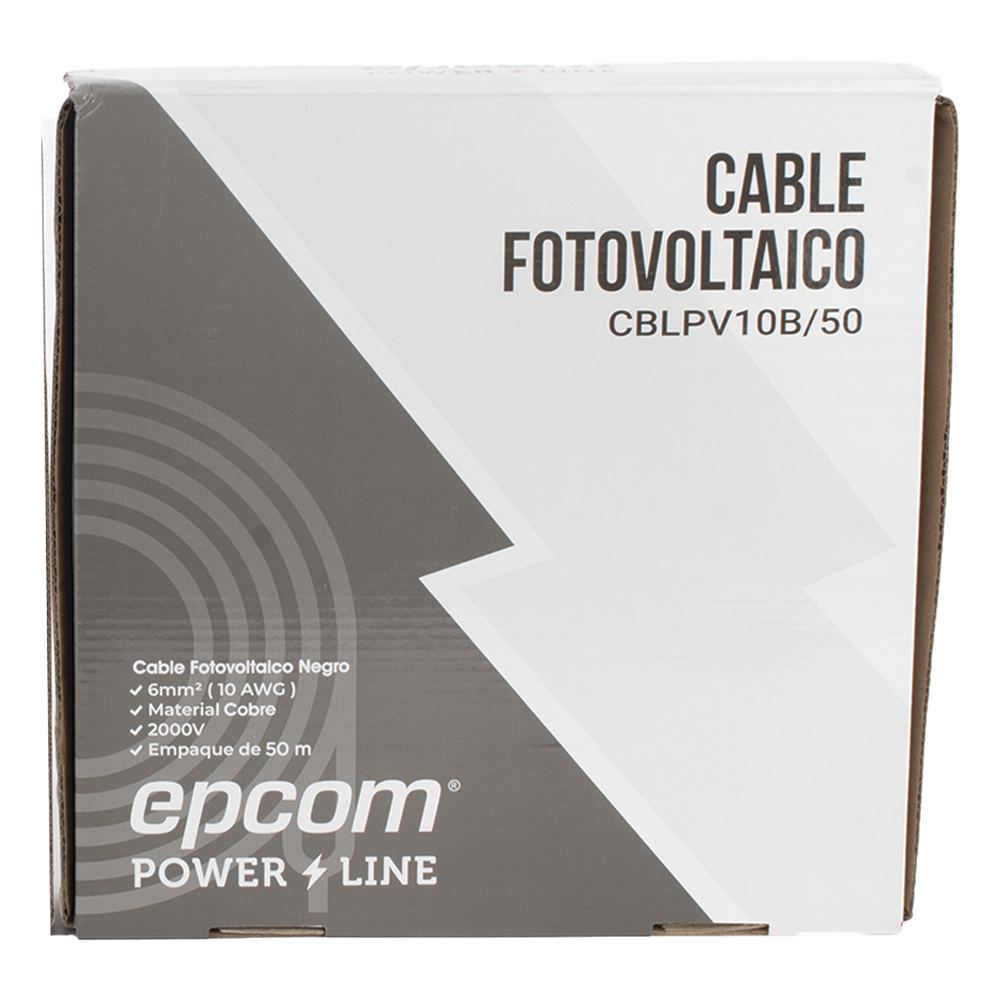 Kit de 2 rollos de 50 metros de cable fotovoltaico de cobre, rojo y negro, calibre 10 AWG (6mm²), Tipo PV,  1000/2000 V y 120°C.