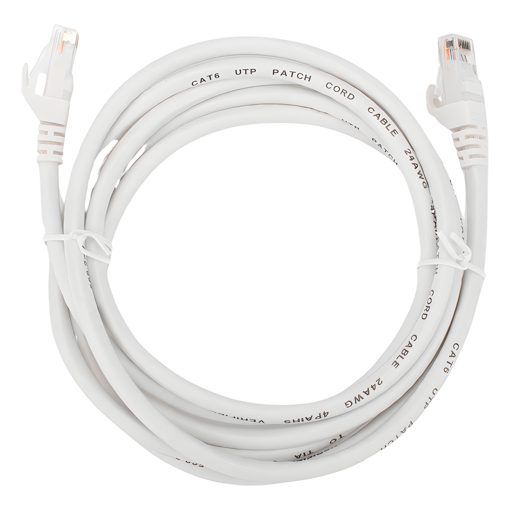 Cable de Parcheo (Patch Cord) / UTP / Cat. 6 (24 AWG) / 2 Metros (6.56 Pies) / Color Blanco/ Ideal para PoE+ / Interior