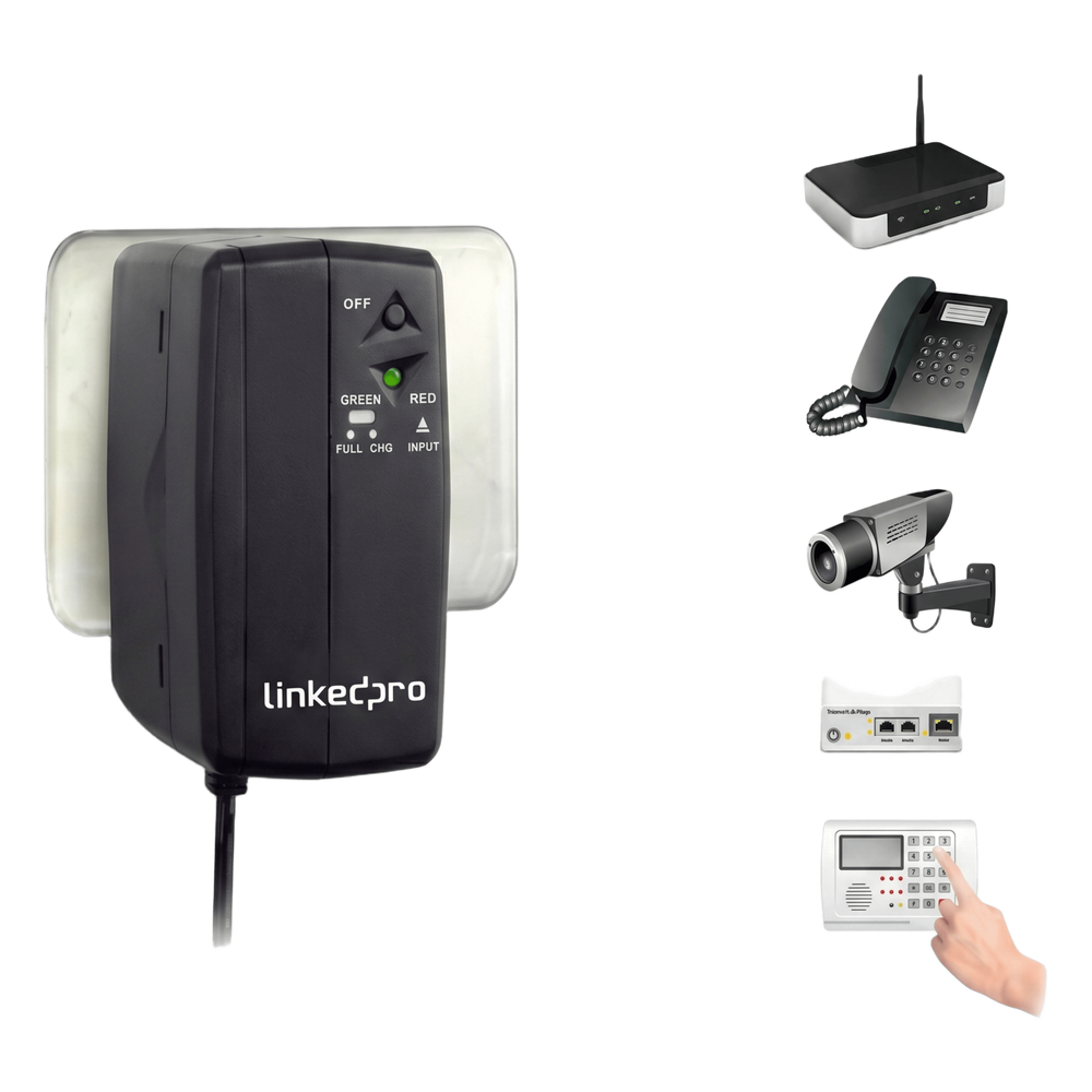 Mini UPS de CD 25 W / Entrada 120 Vca / Salida 12 Vcd / Clavija NEMA 5-15P de entrada / Batería de Litio