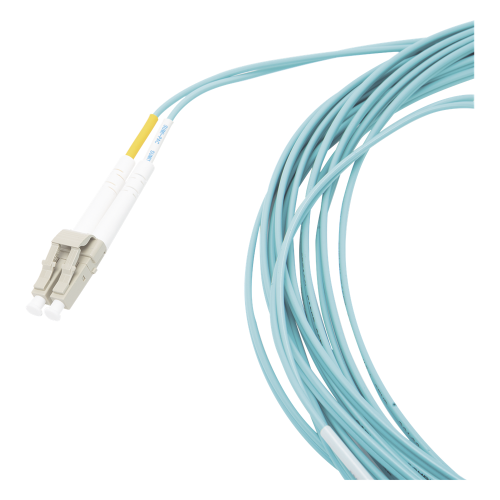 Jumper de Fibra Óptica Multimodo 50/125 XGLO OM3, LC-LC Duplex, OFNR, Color Aqua, 7 Metros (22.97 Pies)