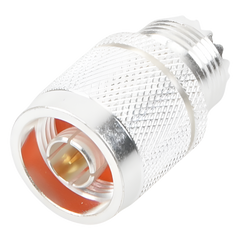 Adaptador en Línea, de Conector N Macho a UHF Hembra (SO-239), Plata/ Oro/ Teflón.