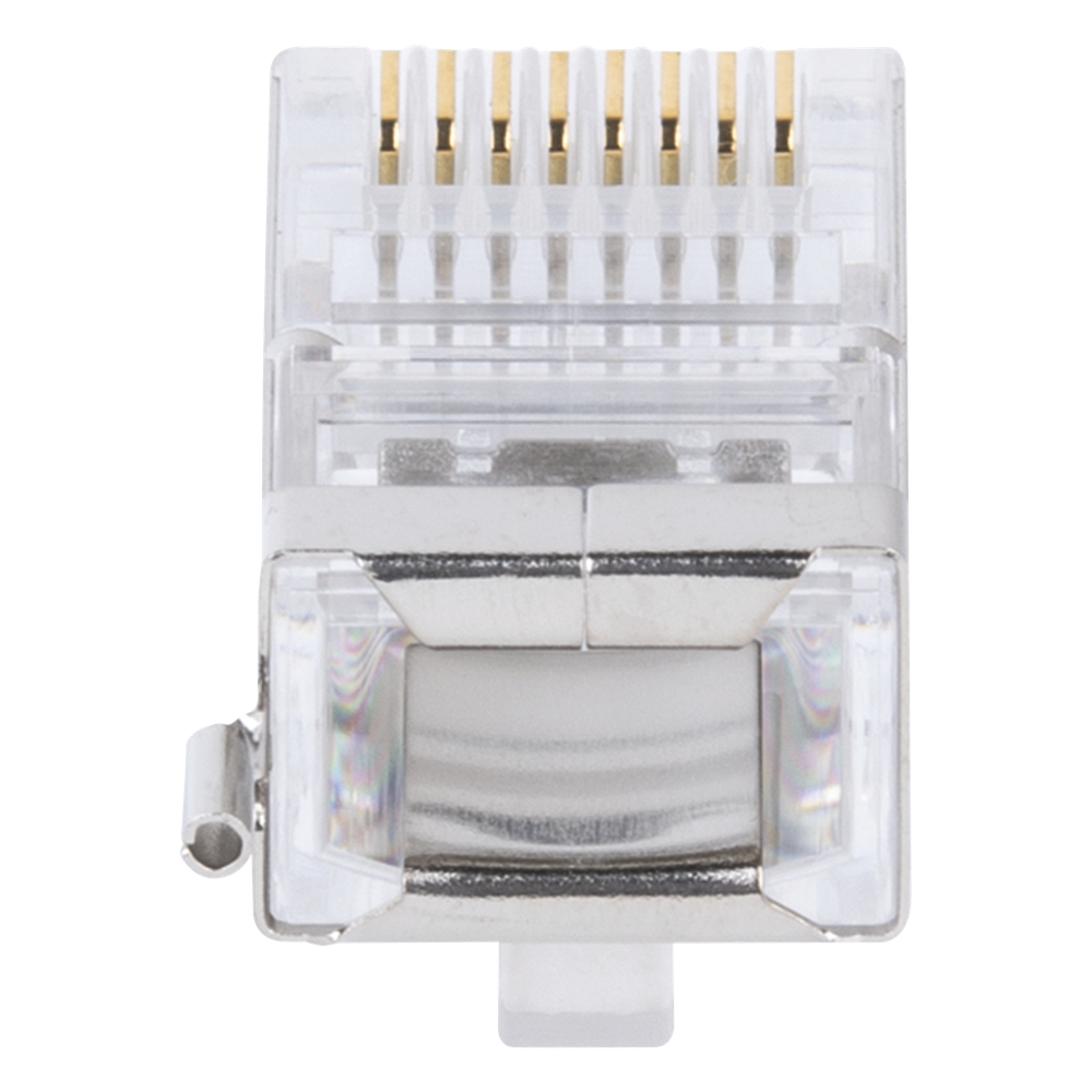 Bote con 100 Piezas de Plug Modular RJ45 Cat5e Blindado, Chapado de Oro a 30 Micras para Durabilidad Extrema con Pin de Tierra