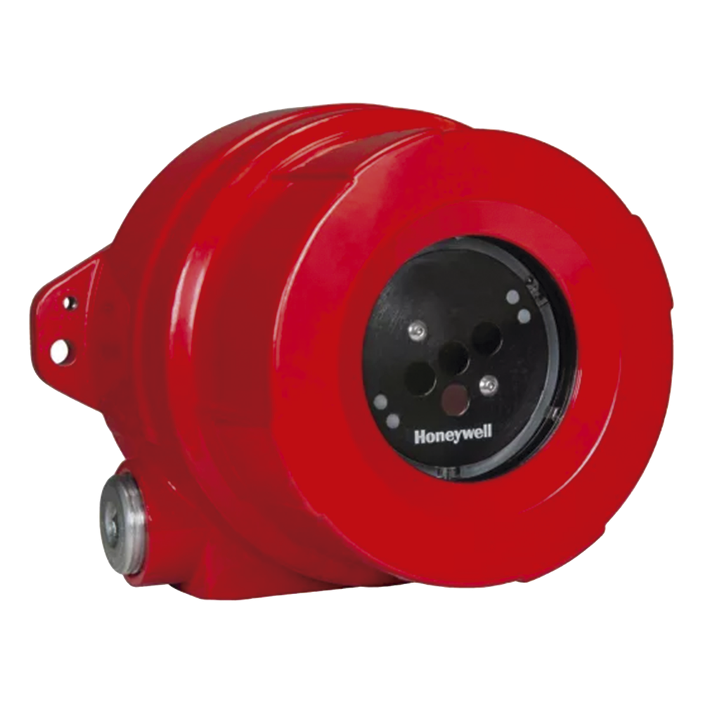 Detector de flama industrial triple infrarrojo (IR3), visión de 90°, alcance configurable 15-60 m, salidas 4-20 mA, relés, HART y Modbus
