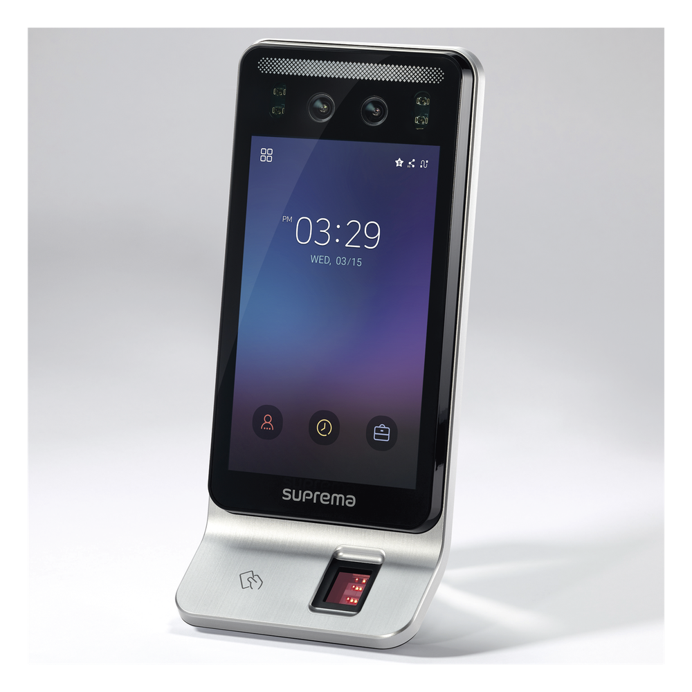Lector Multi-tecnologia con detector de cubrebocas- Reconocimiento Facial, Huella, Tarjeta Móvil y lector de RFID(125kHz EM & 13.56 Mhz MIFARE)  Compatible con BioStar2,  Uso para Control de Acceso y Asistencia