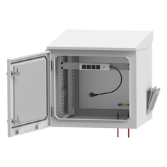 Gabinete de Exterior con Rack de 19" de 9UR con Ventiladores y Termostato, Se envía el Gabinete armado, (Montaje a poste o torre se vende por separado).