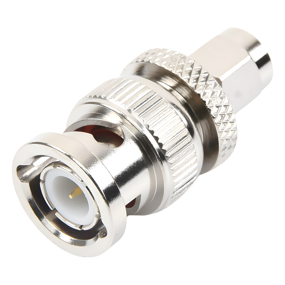 Adaptador en Línea de Conector SMA Macho a BNC Macho, Níquel/ Oro/ Teflón.