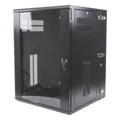 Gabinete PanZone de Montaje en Pared, de 19in, Puerta con Ventana de Seguridad, 18 UR, 635mm de Profundidad, Color Negro