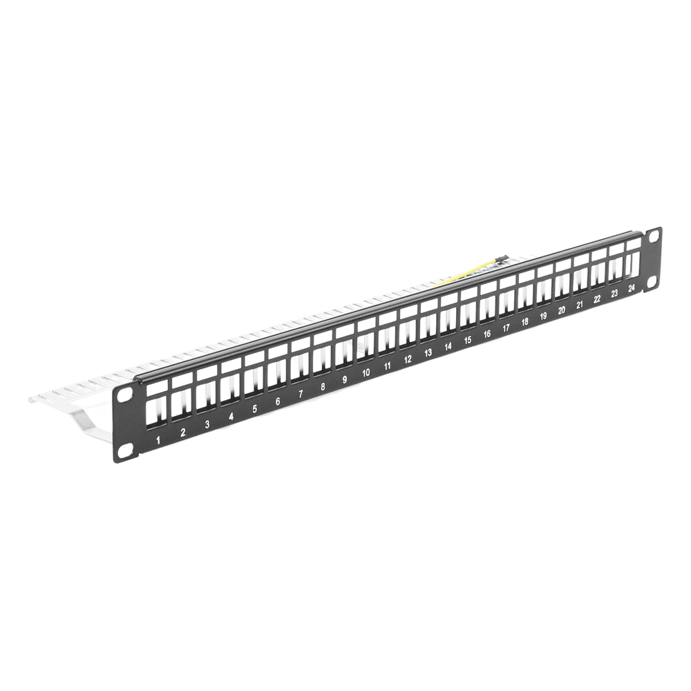 Patch Panel Modular Blindado (STP) de 24 Puertos, con Barra para Organizar Cable