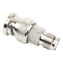 Adaptador en Línea de Conector Mini-UHF Hembra a BNC Macho, Níquel/ Oro/ Teflón.