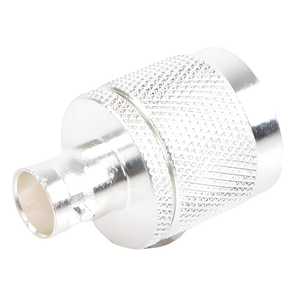 Adaptador en Línea de Conector N Macho a BNC Hembra, Plata/ Oro/ Teflón.