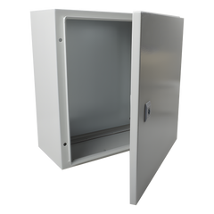 Gabinete de Acero IP66 Uso en Intemperie (250 x 300 x 150 mm) con Placa Trasera Interior Metálica y Compuerta Inferior Atornillable (Incluye Chapa y Llave T).