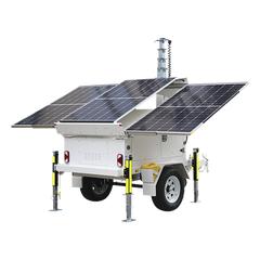 Traila / Remolque con Mástil Retráctil de 7.5 m. para Videovigilancia o Iluminación, con Bases para Instalar Paneles Solares y Baterías (No incluidos)