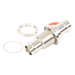 Adaptador Doble BNC Hembra para Chasis, Hermético y de Montaje en D-Plano, Níquel/ Oro/ Delrin.
