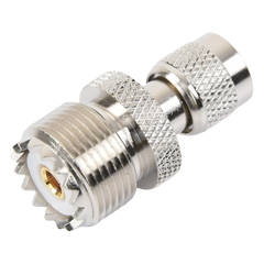Adaptador en Línea de Conector Mini UHF Macho a UHF Hembra (SO-239), Níquel/ Oro/ Teflón.