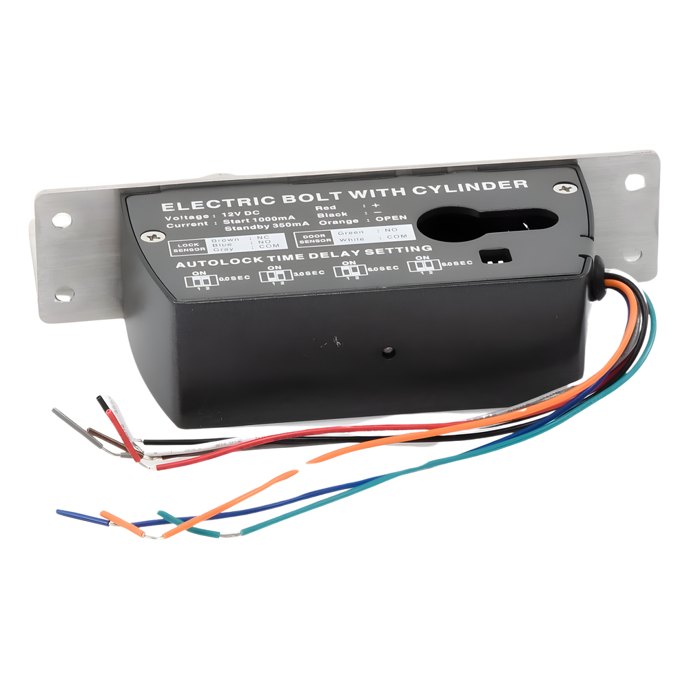 Cerradura de Perno 2000 kg de sujeción/ Cerrada en caso de falla (Fail Safe)/ Con temporizador y Sensor de puerta