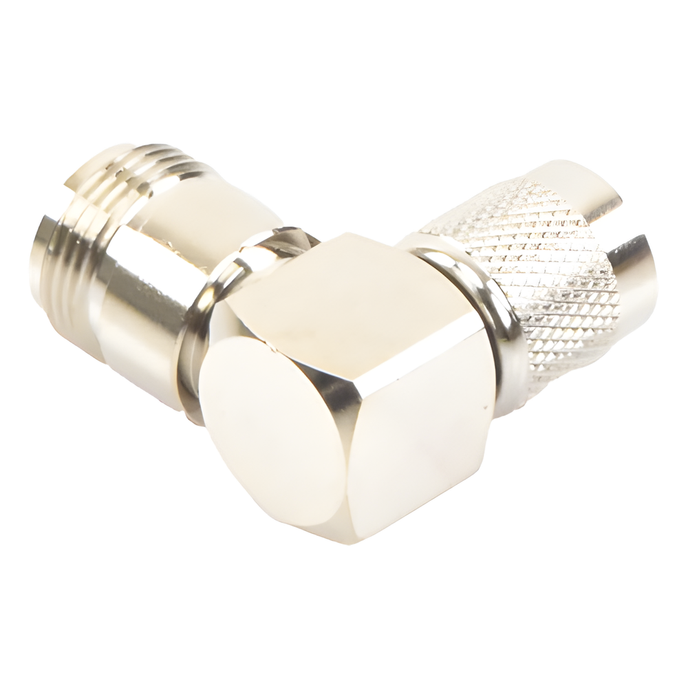 Adaptador en Ángulo Recto de Conector TNC Macho a N Hembra, Níquel/ Oro/ Teflón.