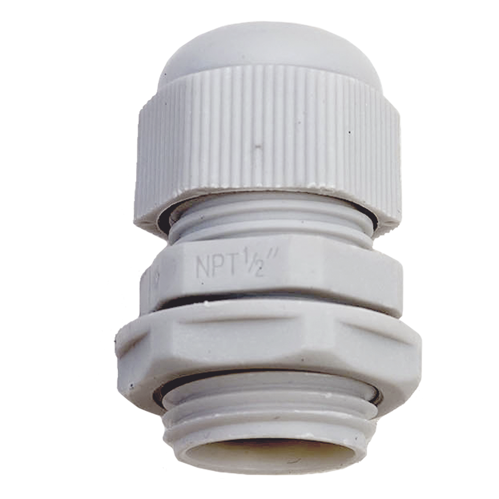 Conector Plástico Blanco Tipo Glándula para Rosca NPT 1/2"