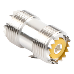 Adaptador Barril en Línea, de Conector UHF Hembra (SO-239) a UHF Hembra (SO-239), Niquel/ Plata/ Dap.