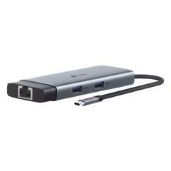 Adaptador HUB 6 en 1, 1 puerto USB-C entrada, 1 puerto HDMI 4K, 1 puerto Ethernet Gigabit, 1 puerto USB-C y 2 puertos USB-A