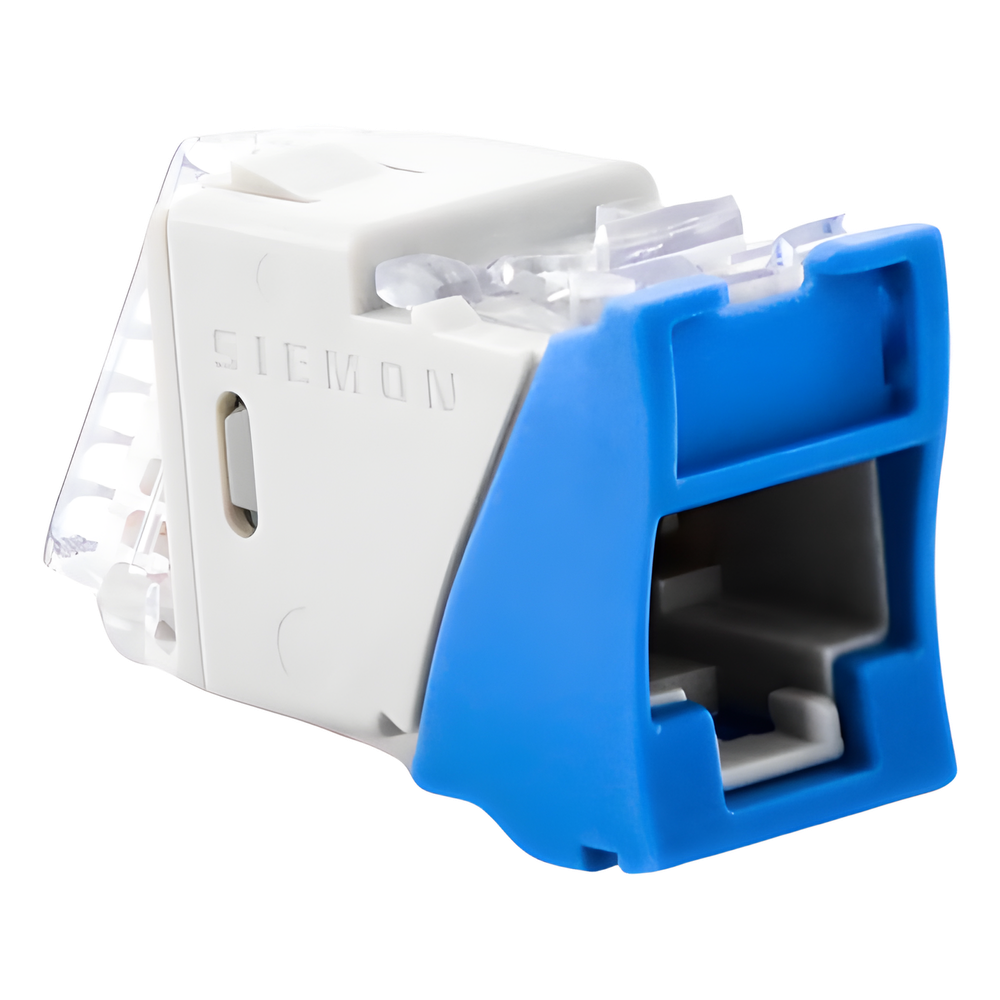 Jack UltraMAX Cat6, UTP, Montaje Híbrido en Placa de Pared (Plano y Angulado), Color Azul, Punch Down