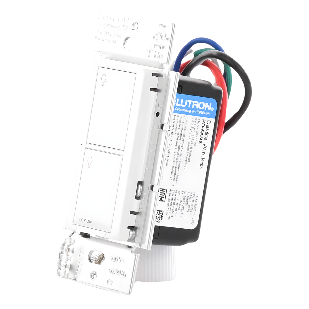 Interruptor on/off inalámbrico de pared para iluminación y ventiladores, 120 V, requiere neutro, control con Pico o desde la app con Smart Bridge, Caseta Wireless