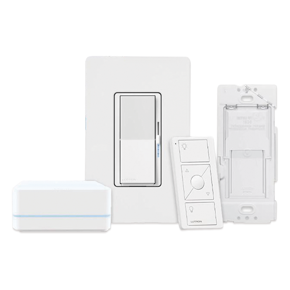 Kit de inicio Caseta Wireless con hub, atenuador de pared Diva de 150 W LED o 600 W incandescente sin neutro, control Pico, tapa y adaptador de pared, compatible con Apple HomeKit
