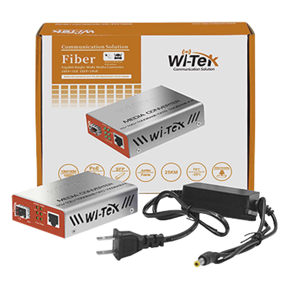 Convertidor de medios / 1 puerto RJ45 100/1000 Mbps PoE Out 802.3af/at / 1 SFP 1000Mbps / Distancia según transceptor