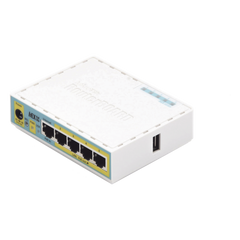 (hEX PoE LITE) RouterBoard, 5 Puertos Fast Ethernet, 4 con PoE Pasivo, 1 Puerto USB