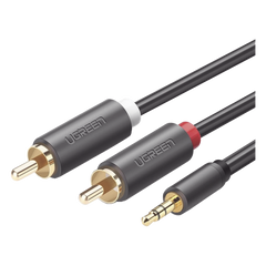 Cable Adaptador de 3.5mm Macho a 2 RCA Macho / 5 Metros (16.40 Pies) / Color Gris / Blindaje Múltiple / ABS / Alta Calidad