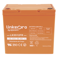 Batería de respaldo  12 V | 55 Ah | AGM | Certificada UL94-V0 Retardante a la Flama | Especial para Seguridad Electrónica | UPS  | Sistemas de emergencia | Vida útil 5 años | Terminales T2